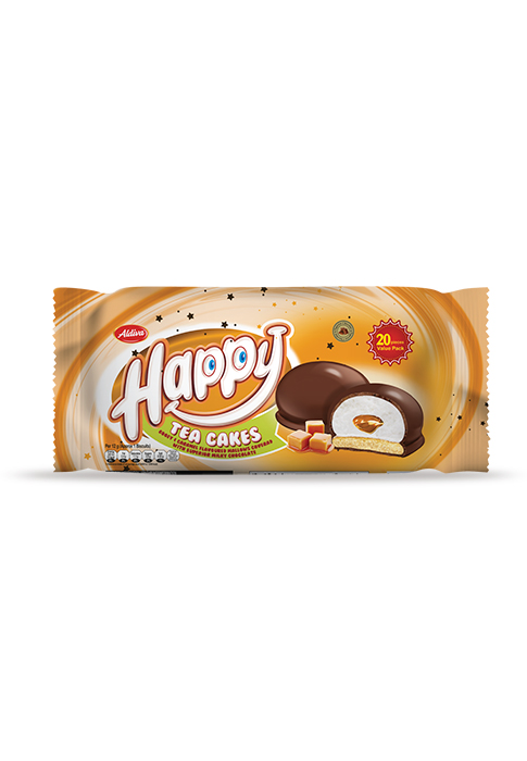 Happy Tea Cake Cocoa Coated Marshmallow Biscuits with Caramel Filling 