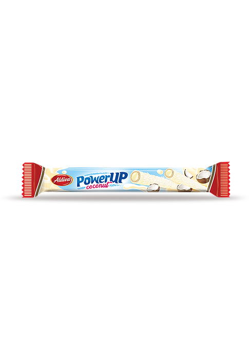 Power Up Beyaz Cikolata Kaplamali &Hindistan Cevizi Krema ve Parcacikli Rulo Gofret 26g